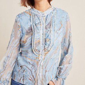 Anthropologie Portia Marbled Peasant Blouse